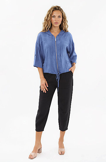 Kapüşonlu Beli Büzgülü Desenli Ceket - 10