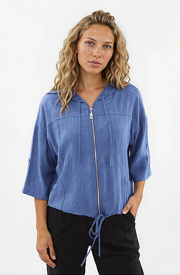 Kapüşonlu Beli Büzgülü Desenli Ceket - 9