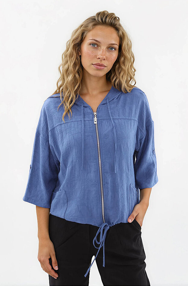 Kapüşonlu Beli Büzgülü Desenli Ceket - 9