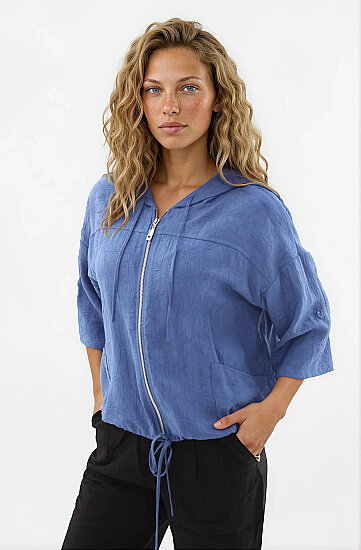 Kapüşonlu Beli Büzgülü Desenli Ceket - 11