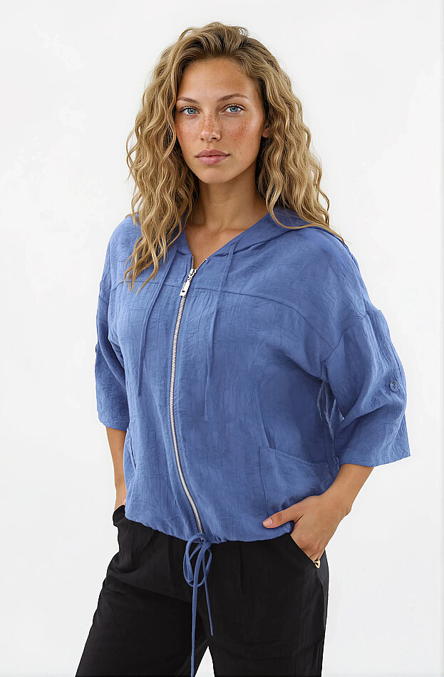 Kapüşonlu Beli Büzgülü Desenli Ceket - 11