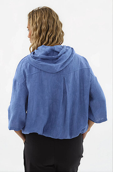 Kapüşonlu Beli Büzgülü Desenli Ceket - 12