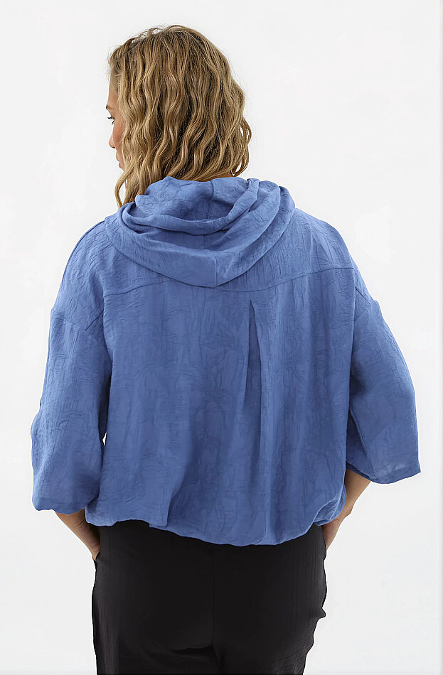 Kapüşonlu Beli Büzgülü Desenli Ceket - 12