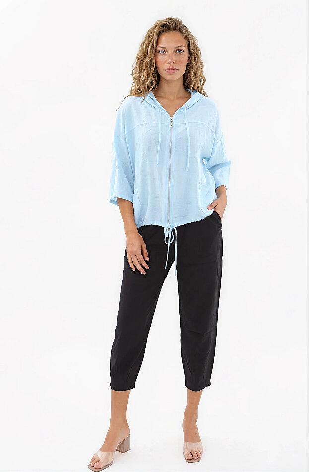 Kapüşonlu Beli Büzgülü Desenli Ceket - 14