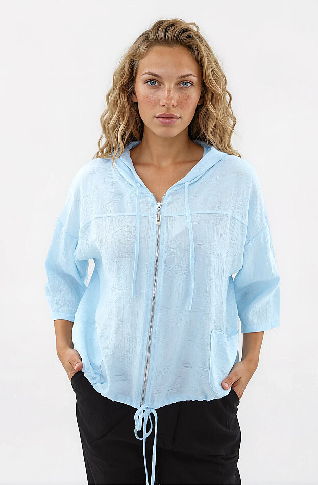 Kapüşonlu Beli Büzgülü Desenli Ceket - 13