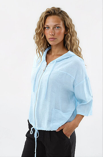 Kapüşonlu Beli Büzgülü Desenli Ceket - 15