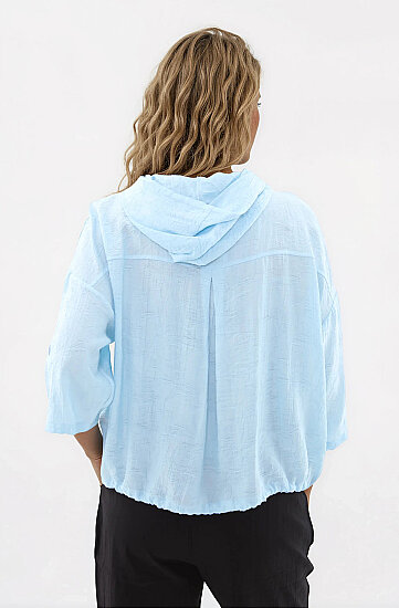 Kapüşonlu Beli Büzgülü Desenli Ceket - 16