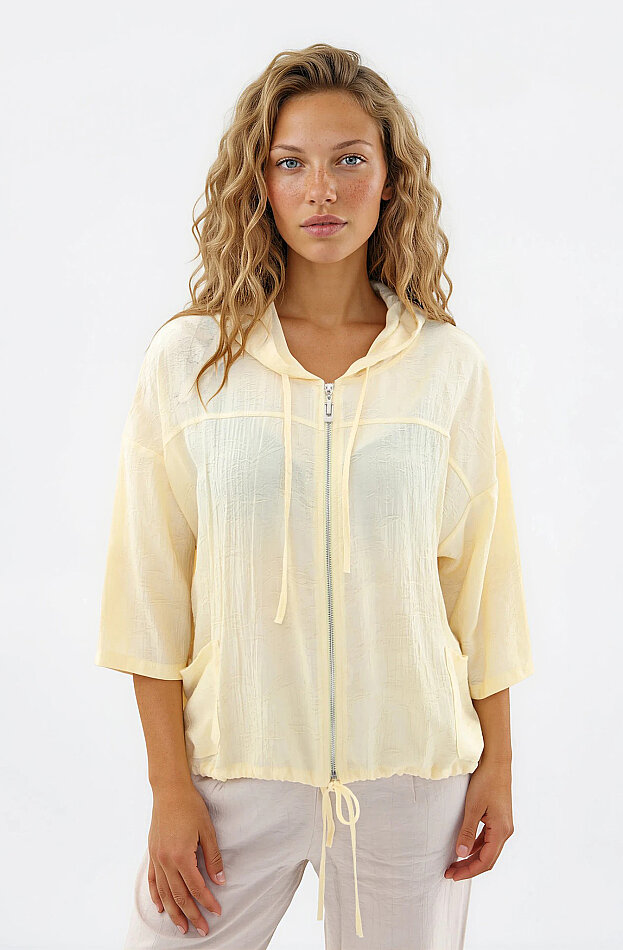 Kapüşonlu Beli Büzgülü Desenli Ceket - 17