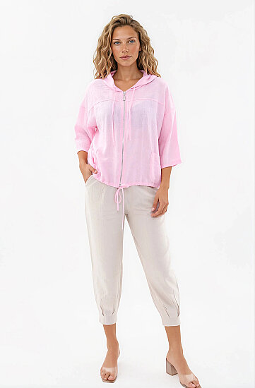 Kapüşonlu Beli Büzgülü Desenli Ceket - 22