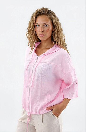 Kapüşonlu Beli Büzgülü Desenli Ceket - 23