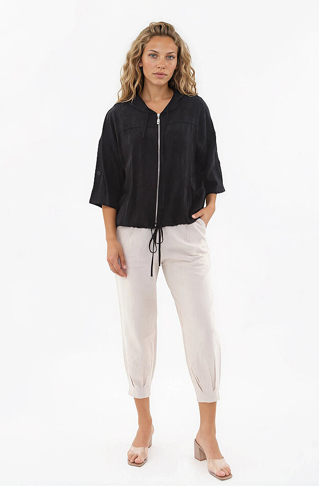 Kapüşonlu Beli Büzgülü Desenli Ceket - 26