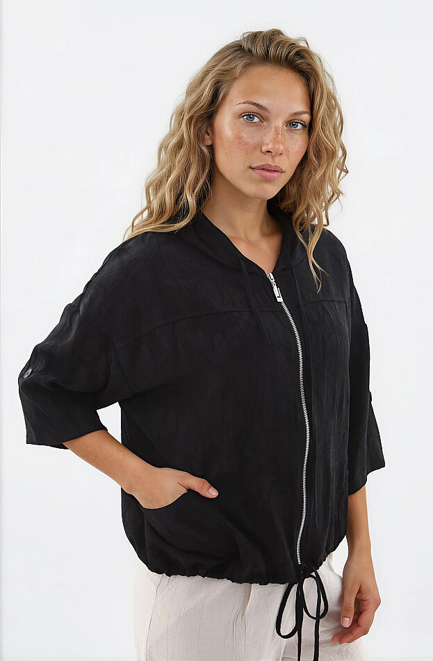 Kapüşonlu Beli Büzgülü Desenli Ceket - 27