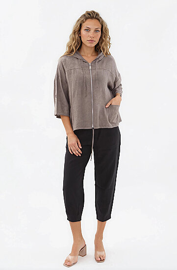 Kapüşonlu Beli Büzgülü Desenli Ceket - 30