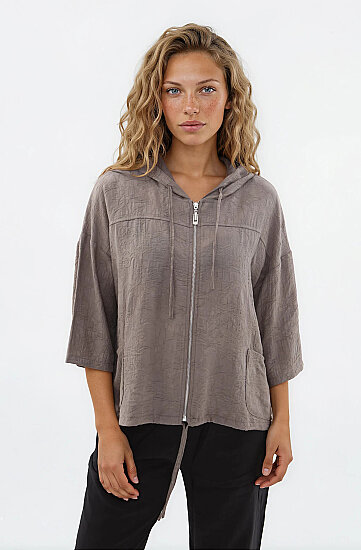 Kapüşonlu Beli Büzgülü Desenli Ceket - 29