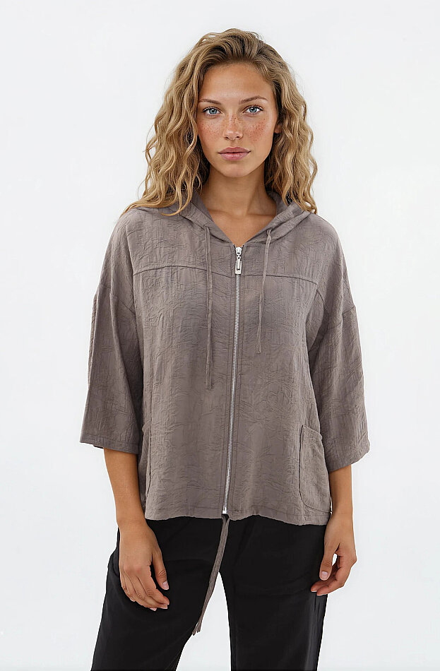 Kapüşonlu Beli Büzgülü Desenli Ceket - 29