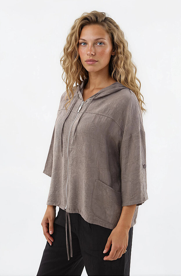 Kapüşonlu Beli Büzgülü Desenli Ceket - 31