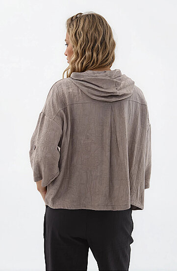 Kapüşonlu Beli Büzgülü Desenli Ceket - 32