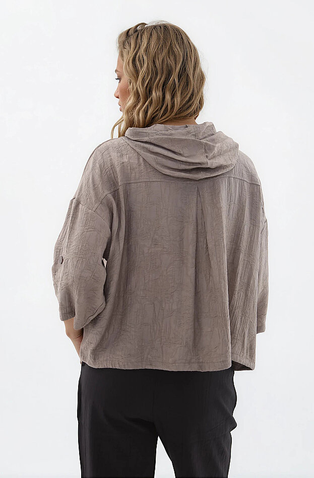 Kapüşonlu Beli Büzgülü Desenli Ceket - 32