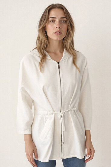 Kapüşonlu Beli Büzgülü Fermuarlı İnce Ceket - 3