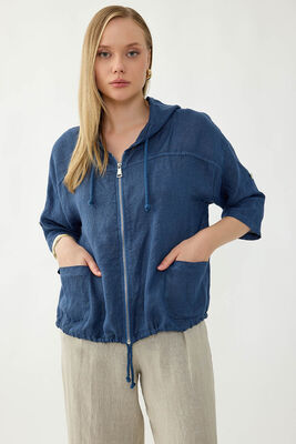 %100 Keten Kapüşonlu Fermuarlı Ceket (1)