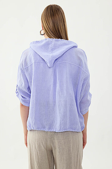 %100 Keten Kapüşonlu Fermuarlı Ceket - 22