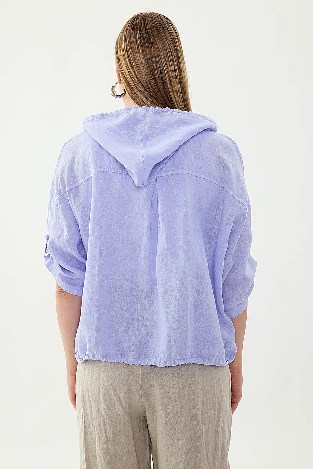 %100 Keten Kapüşonlu Fermuarlı Ceket - 22