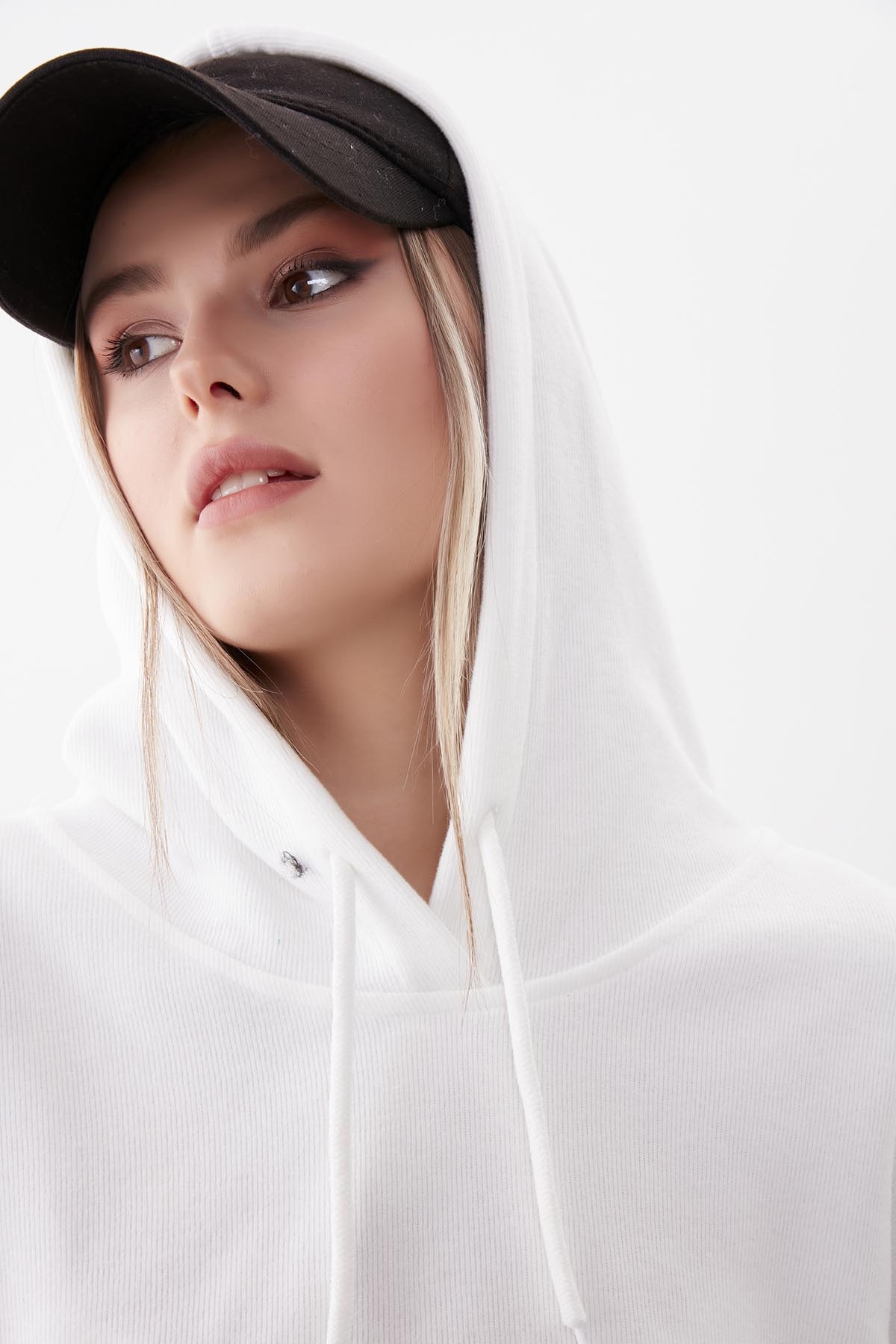 Kapüşonlu Örme Sweatshirt - Thumbnail