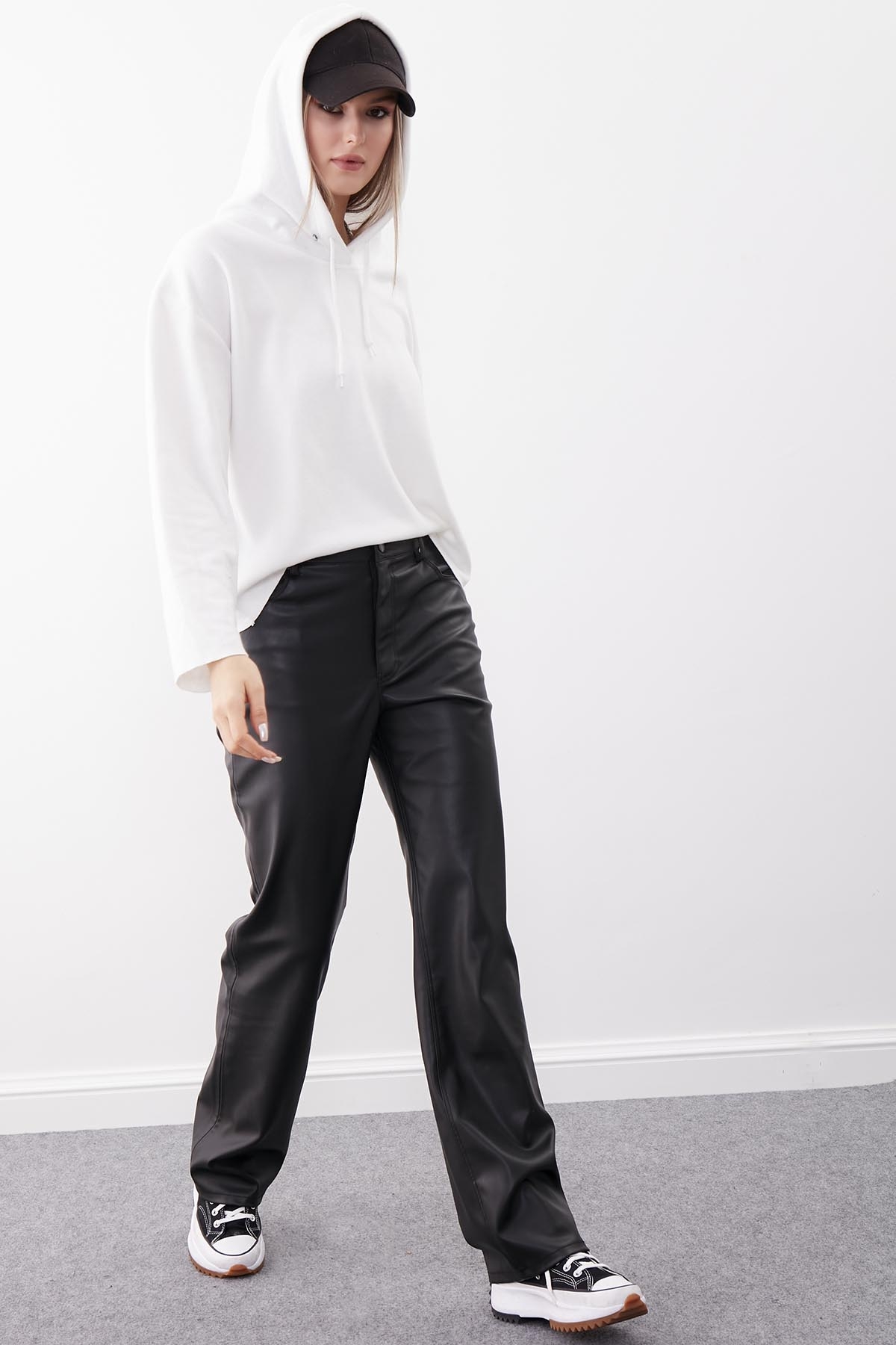 Kapüşonlu Örme Sweatshirt - Thumbnail