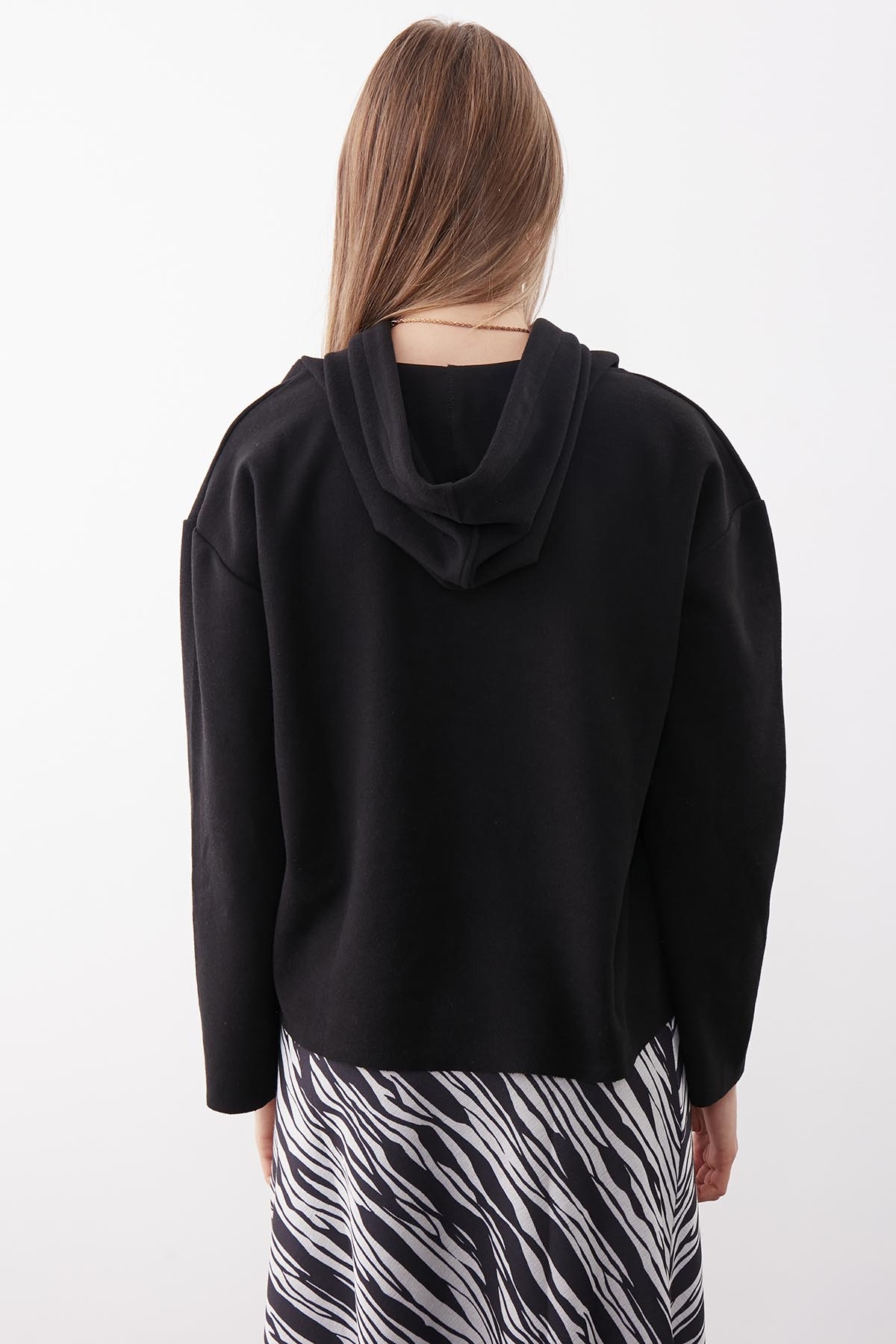 Kapüşonlu Örme Sweatshirt - Thumbnail