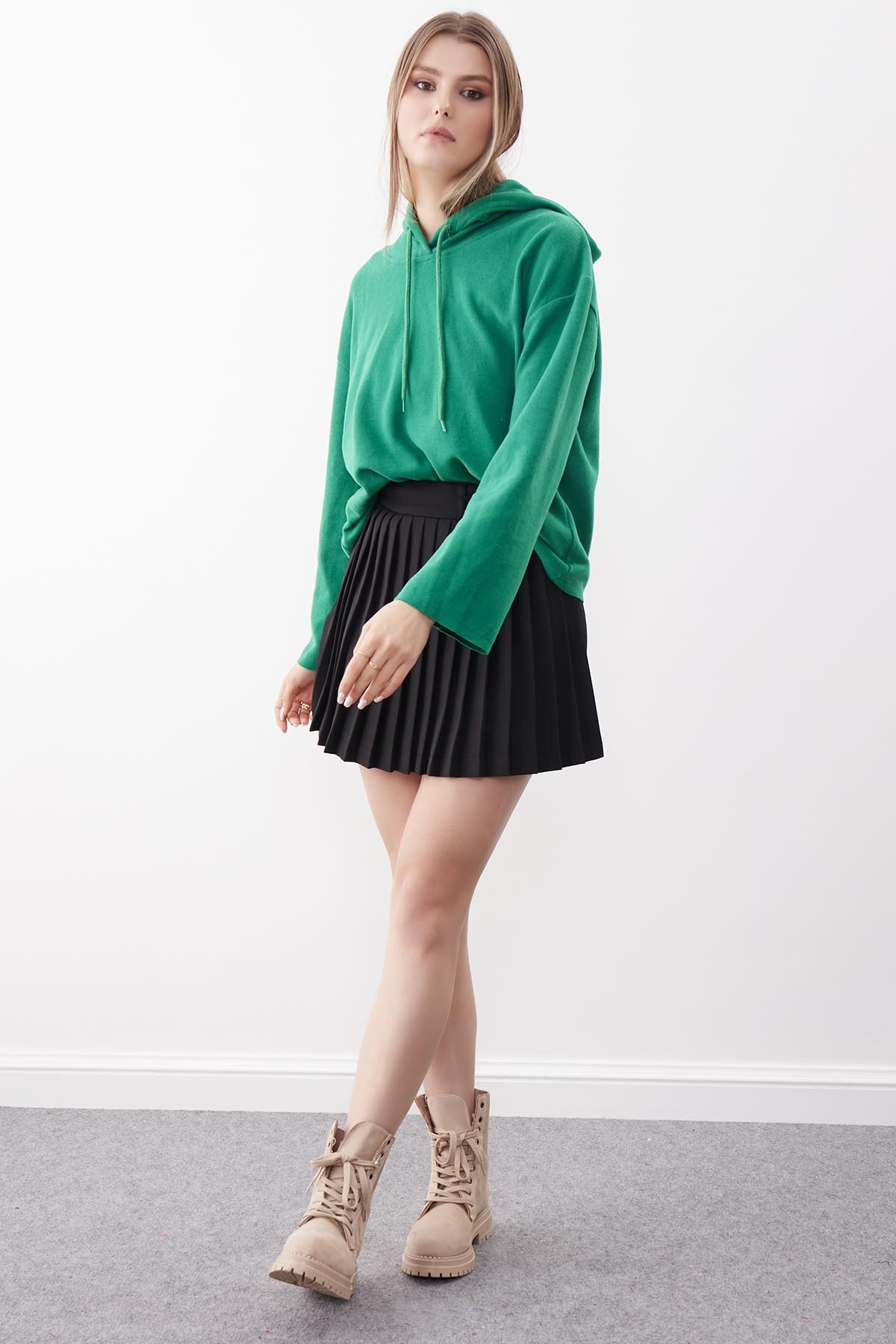 Kapüşonlu Örme Sweatshirt - Thumbnail