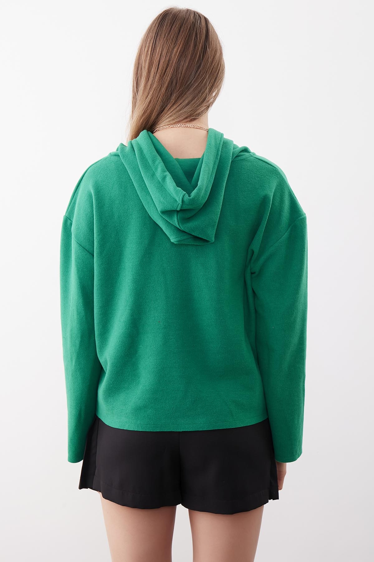 Kapüşonlu Örme Sweatshirt - Thumbnail