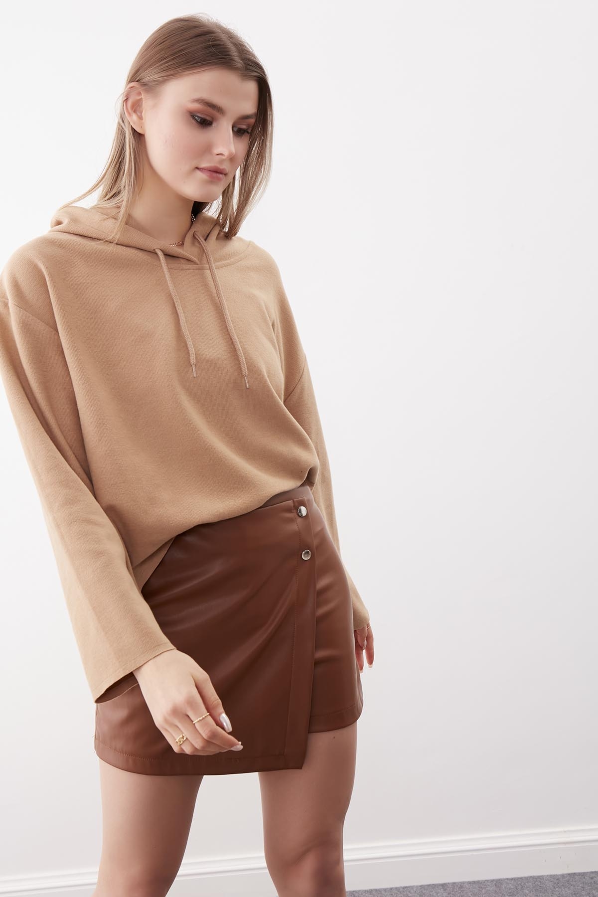 Kapüşonlu Örme Sweatshirt - Thumbnail