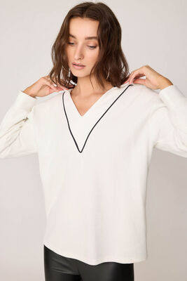 Kapüşonlu V Yaka Örme Sweatshirt - Thumbnail (2)