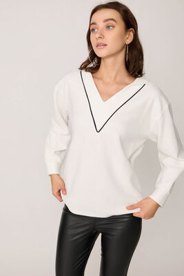 Kapüşonlu V Yaka Örme Sweatshirt - Thumbnail (3)