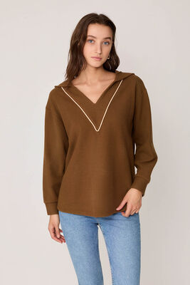 Kapüşonlu V Yaka Örme Sweatshirt - Thumbnail (12)