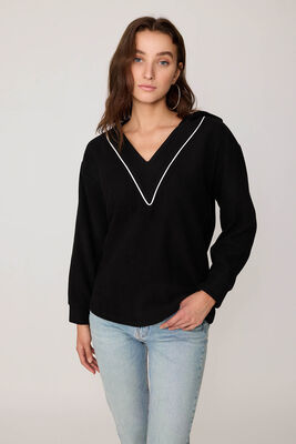 Kapüşonlu V Yaka Örme Sweatshirt - Thumbnail (15)