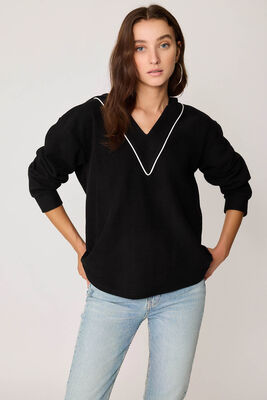 Kapüşonlu V Yaka Örme Sweatshirt - Thumbnail (17)