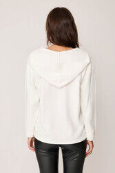 Kapüşonlu V Yaka Örme Sweatshirt - Thumbnail (20)