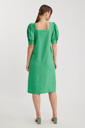 Kare Yaka Önü Düğmeli Kısa Kol Elbise - 9