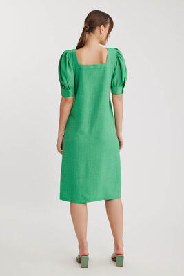 Kare Yaka Önü Düğmeli Kısa Kol Elbise - 9