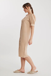 Kare Yaka Önü Düğmeli Kısa Kol Elbise - 16