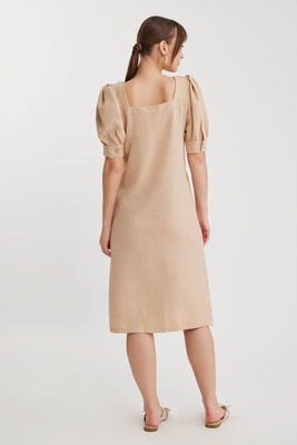 Kare Yaka Önü Düğmeli Kısa Kol Elbise - 18