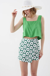 Kare Yaka Sıfır Kol Crop Bluz - 7