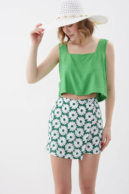 Kare Yaka Sıfır Kol Crop Bluz - 7