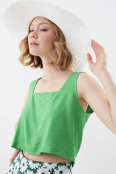 Kare Yaka Sıfır Kol Crop Bluz - 8