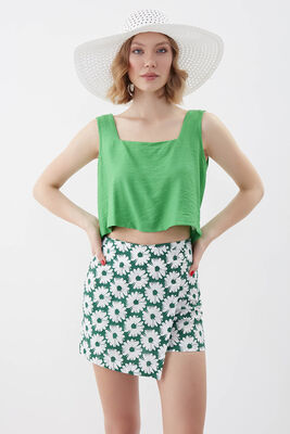 Kare Yaka Sıfır Kol Crop Bluz - 6