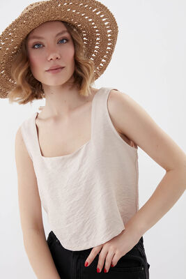 Kare Yaka Sıfır Kol Crop Bluz - 3