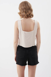 Kare Yaka Sıfır Kol Crop Bluz - 5