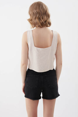 Kare Yaka Sıfır Kol Crop Bluz - 5