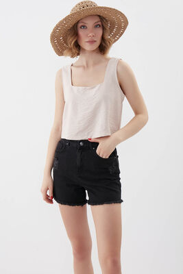 Kare Yaka Sıfır Kol Crop Bluz - 2